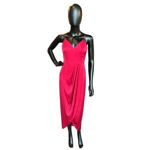 Red Charmeuse Express Spaghetti Mid-Length Dress